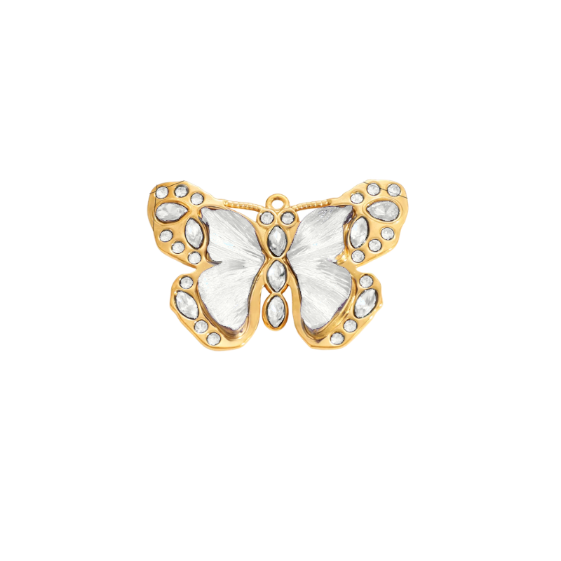 Camila charm, gold butterfly with white wings and clear crystals