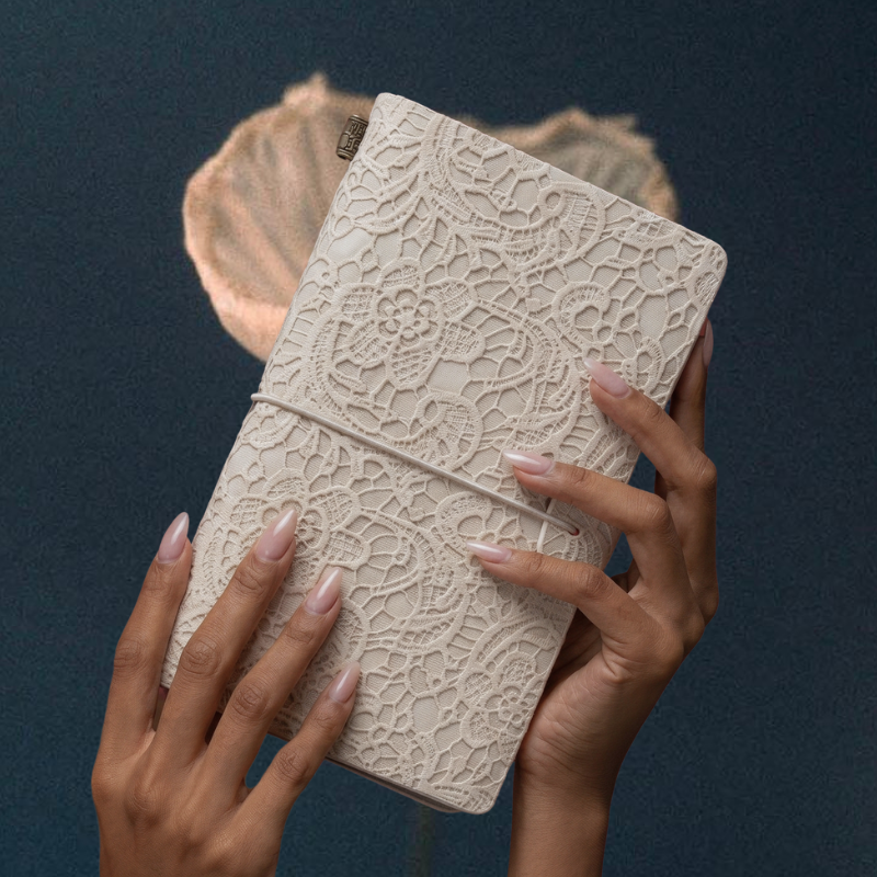 Still Archive Momento refillable leather travel journal, Lacy lace